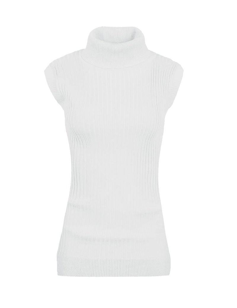 v28 Women Sleeveless High Neck Turtleneck Stretchable Knit Sweater Top (M, White) - Image 1